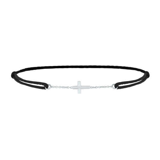 White Gold Cross Bracelet - On thin cord