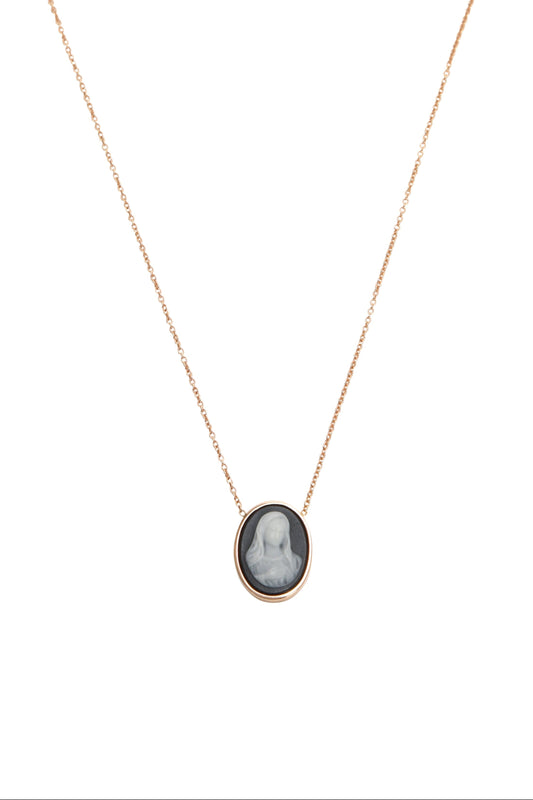 Mother Mary Black Agate Necklace