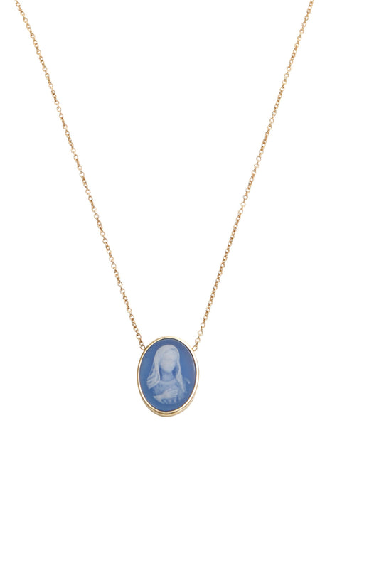 Mother Mary Blue Agate Necklace