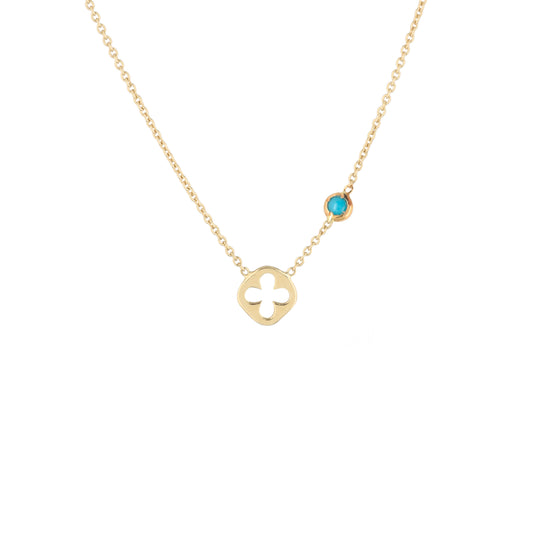 Turquoise and Gold Hollow Cross Necklace