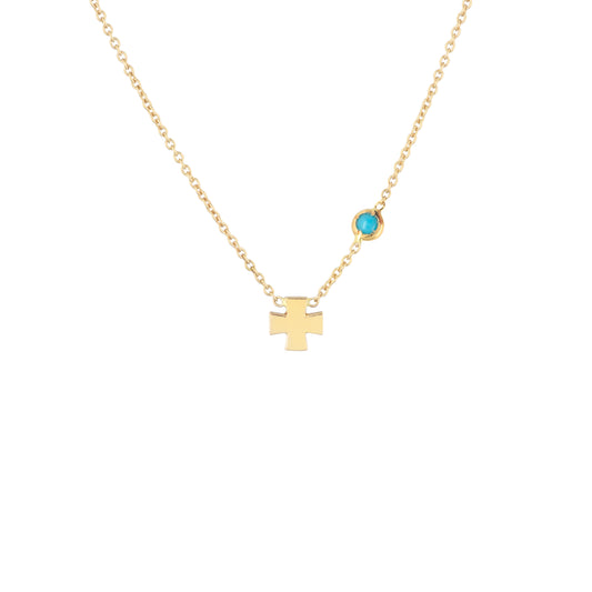 Turquoise and Gold Cross Necklace